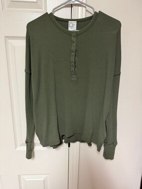 Aerie Olive Green Waffle Henley Top